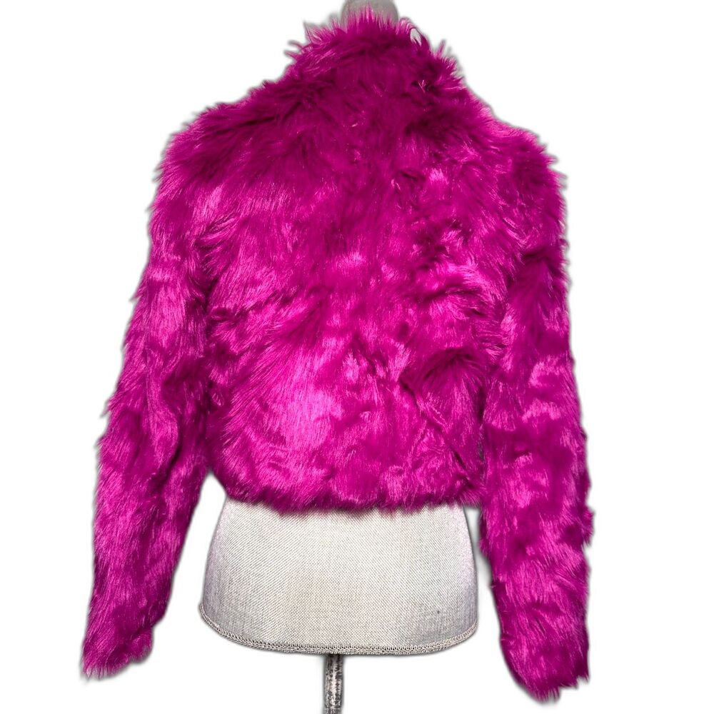 Faux Fur Pink Fuchsia Neon Magenta Crop Jacket size M Festival Statement Top - Picture 2 of 5